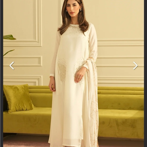 Elegant Cream Pakistani two piece outfit - Picture 7 of 11